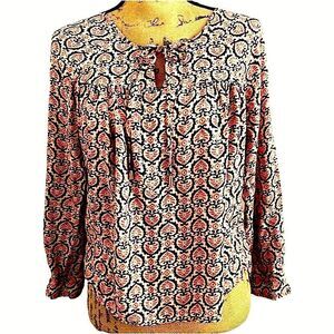 EUC! Kenar Boho Long Sleeve Tie Front Printed Top - Size Small